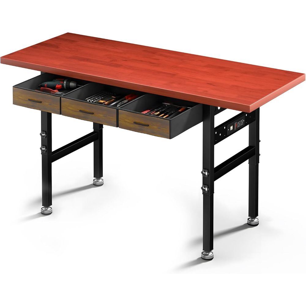 Woodworking Work Table - 60in Adjustable Height Workbench Desk with