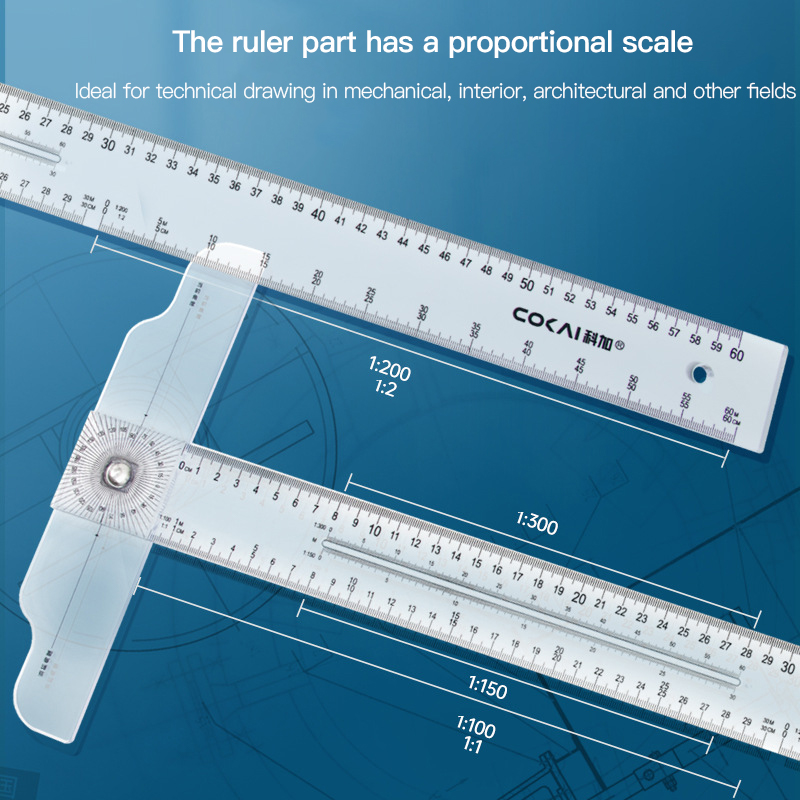 Woodworking Groove - Dual-Sided T Square Ruler Clear Transparent