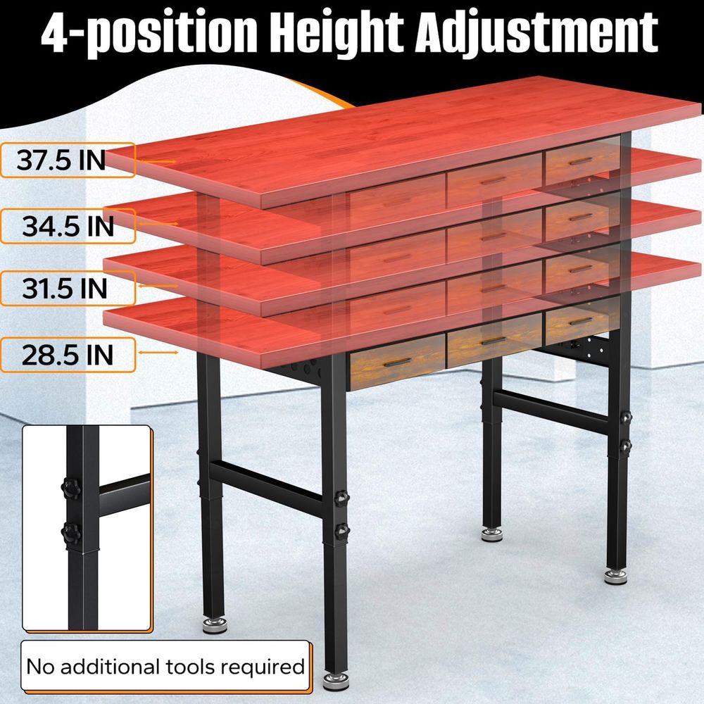 60in Adjustable Height Workben - Woodworking Work Table ulasan dan harga