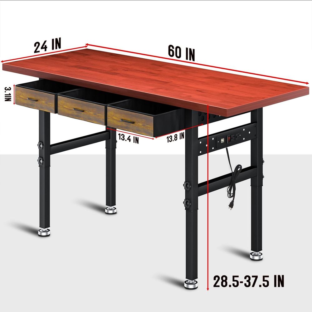 60in Adjustable Height Workben - Woodworking Work Table ulasan dan harga