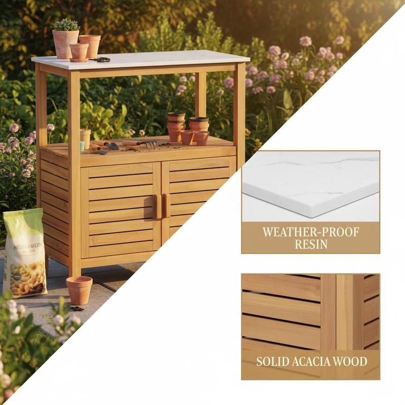 Outdoor Potting Bench Acacia W - Woodworking Work Table ulasan dan harga