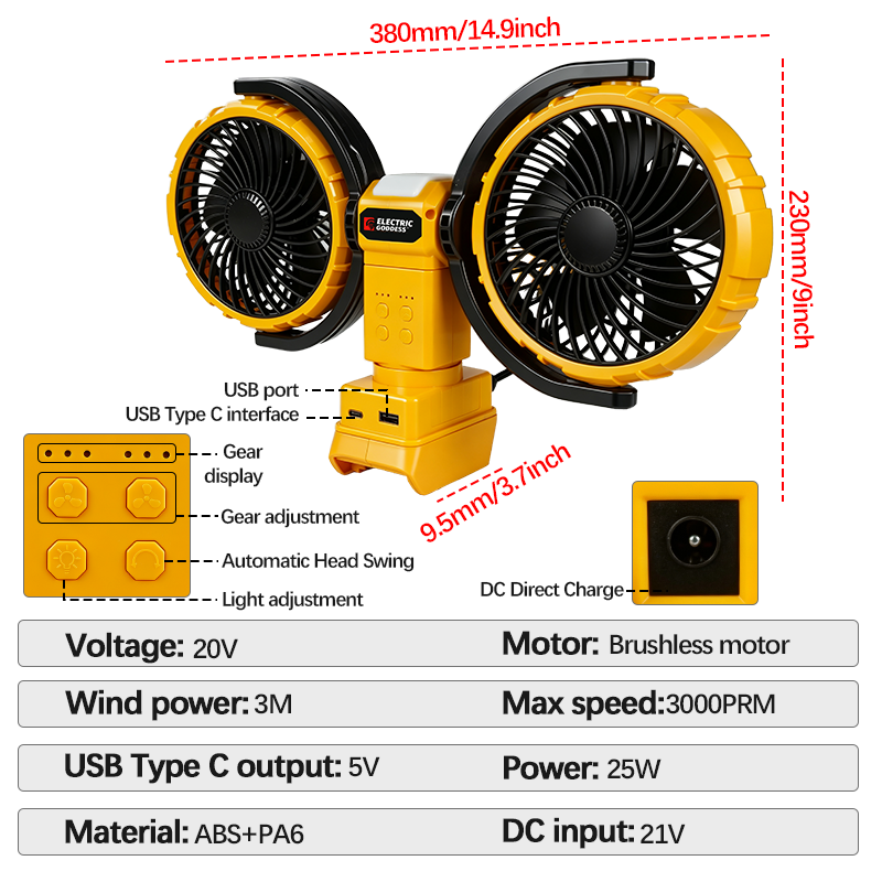3000RPM Portable Dual Head Fan - Woodworking Tool Stores ulasan dan harga