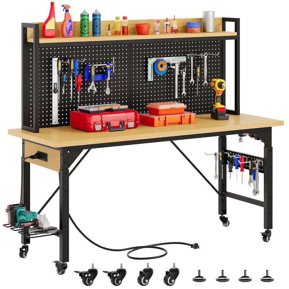 60in Heavy Duty Workbench with - Woodworking Work Table ulasan dan harga