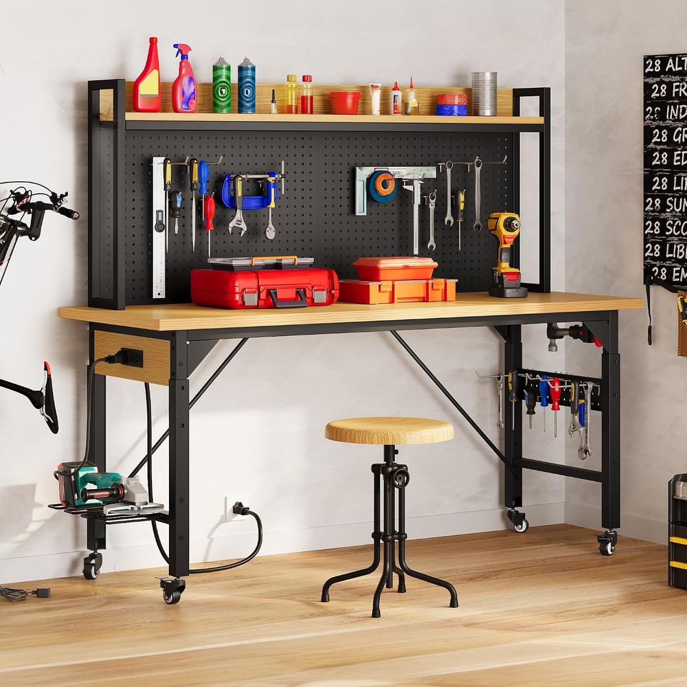 60in Heavy Duty Workbench with - Woodworking Work Table ulasan dan harga
